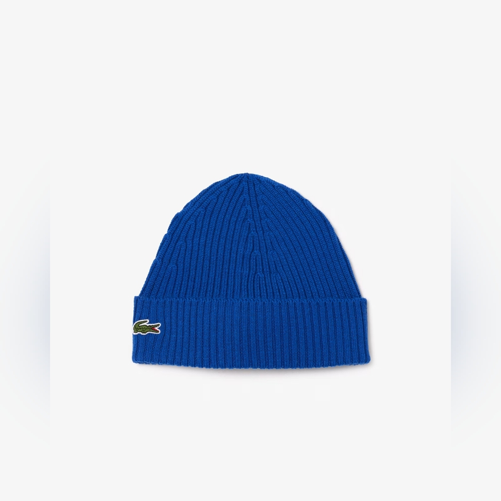 LACOSTE Unisex Ribbed Knit Beanie-BlueNWT-$50